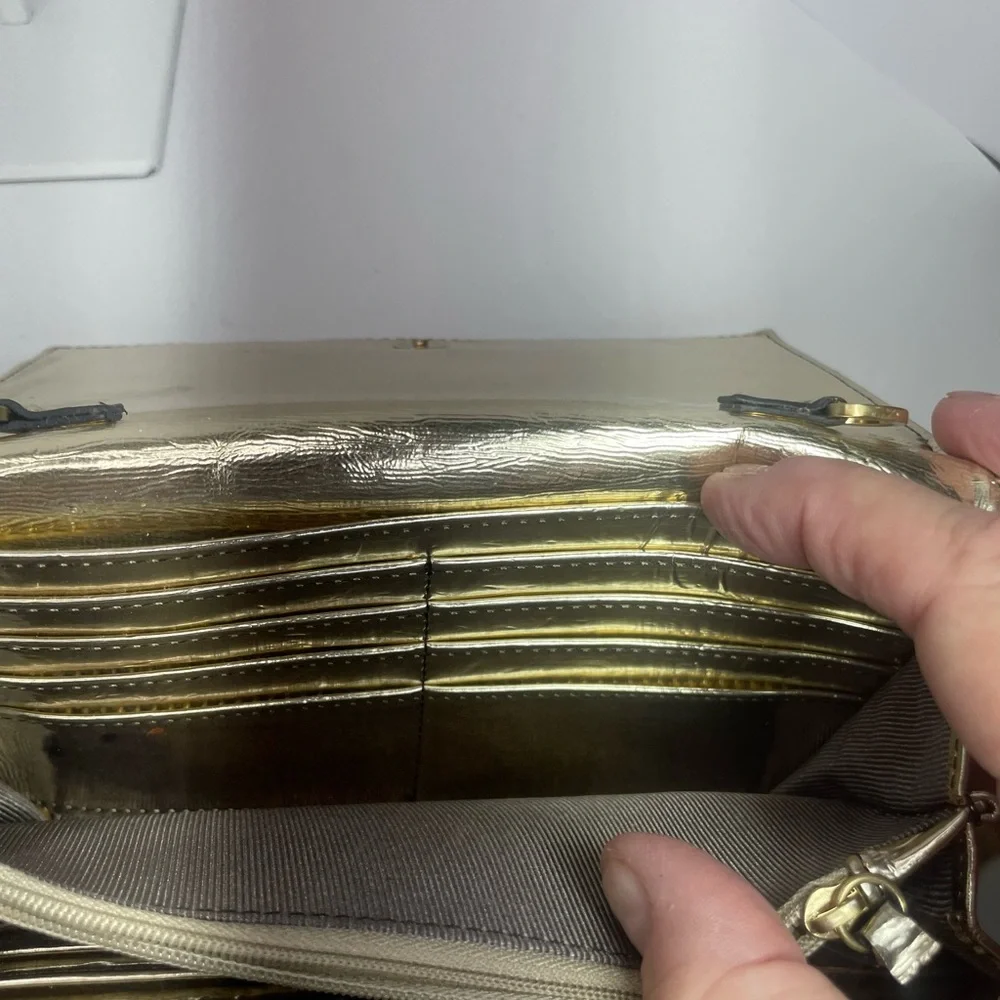 Zac Posen New York Shirley bow mini Gold Leather Crossbody or Clutch bag - Picture 12 of 16